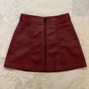 Bershka Burgundy Leather Mini Skirt